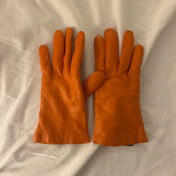 JB GUANTI Elegant Orange Leather Gloves, CASHMERE LINED, from Italy, size 7 - Picture 4 of 4